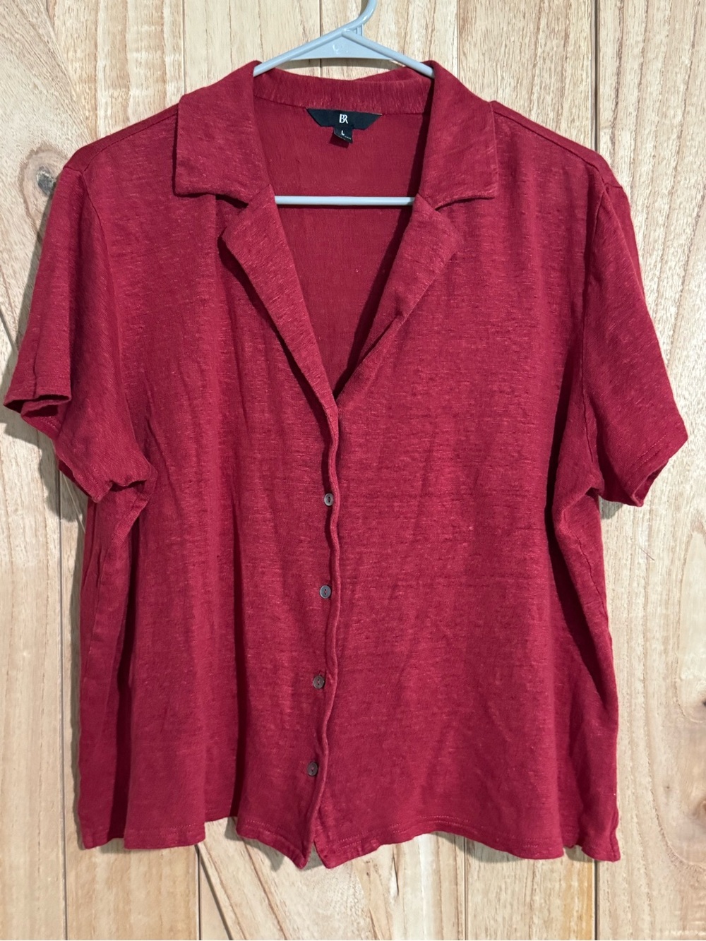 Banana Republic Red Short-Sleeve Button Down Shirt